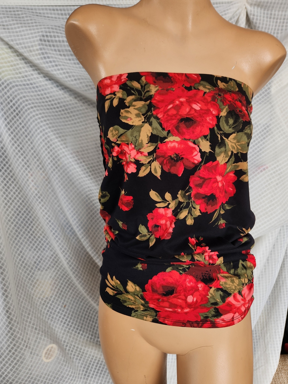 Windsor Red and Black Floral Bandeau Top